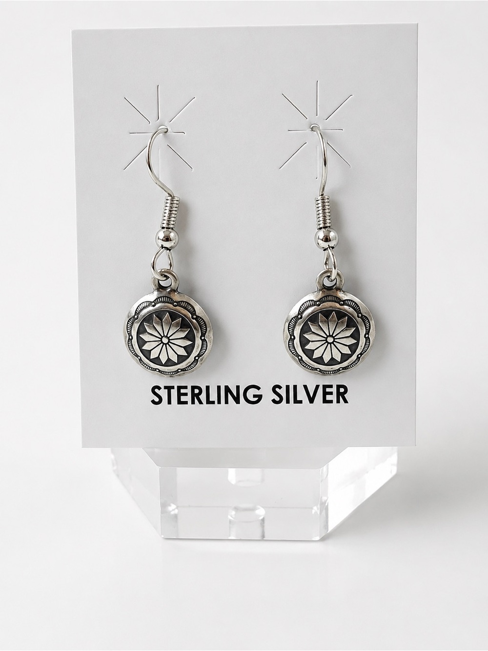 Solid Sterling Silver Concho Style Dangle Hook Style Earrings